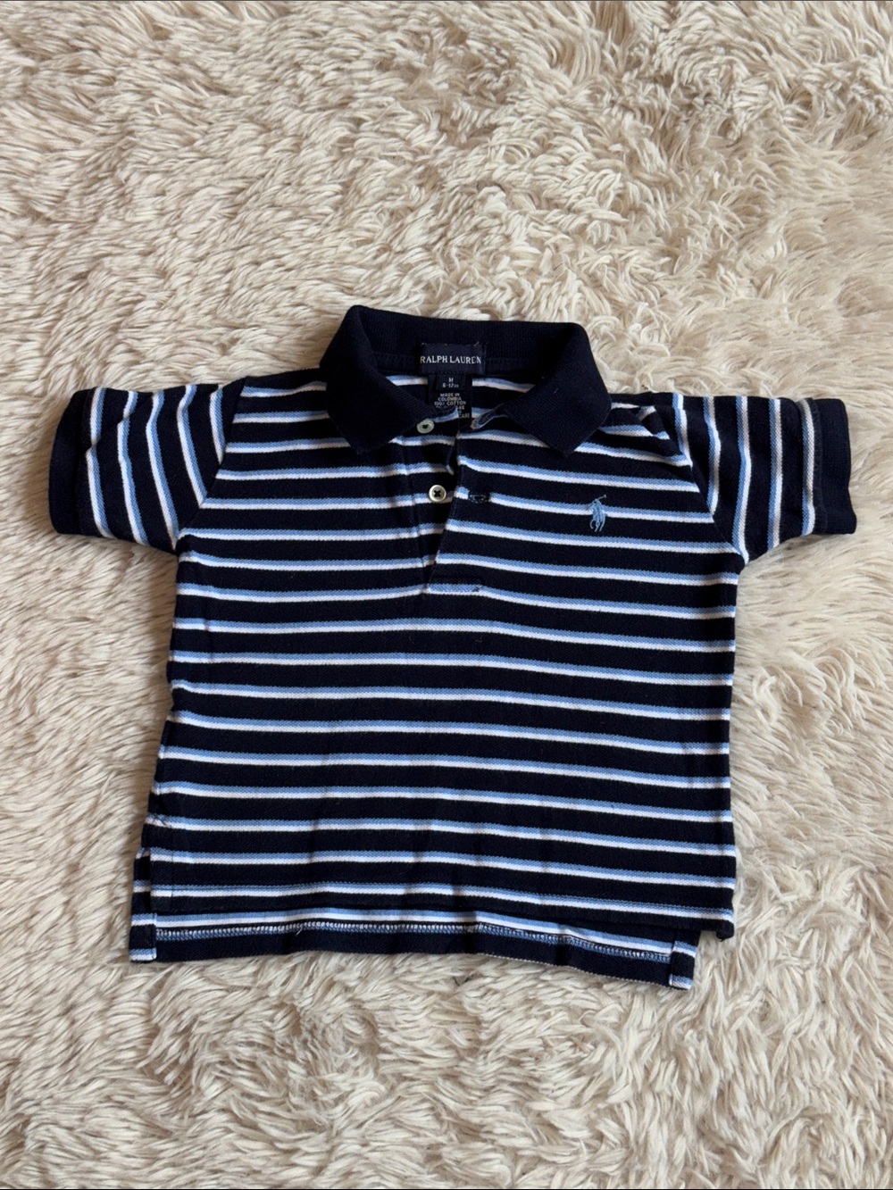 🐎Ralph Lauren Toddler Navy & White Striped Polo 6-12 months